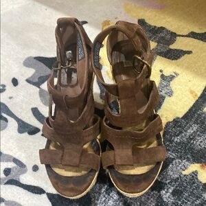 Brown Suede Strappy Women's Sandals/Wedge